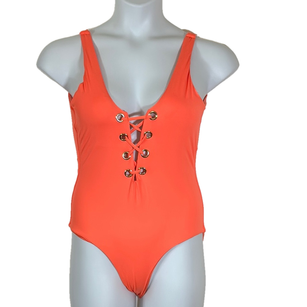 TiniBikini Tangerine Orange One Piece Lace-Up Swimsuit SKU0240